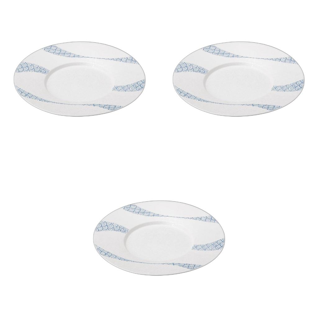 Set of 3 Lustrous Seigaiha Wave 24cm Round Plates x Ceramic Serving Plates by Setomonohonpo [24.3 2.5cm]