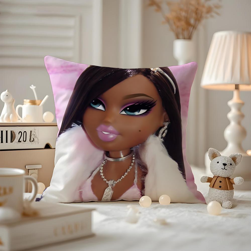 BBratzZ Fashion mMask gGirl Cushion Cover Antidustmite Pillowcase Invisible Zipper Silky Short Plush Sofa Cushion Cover
