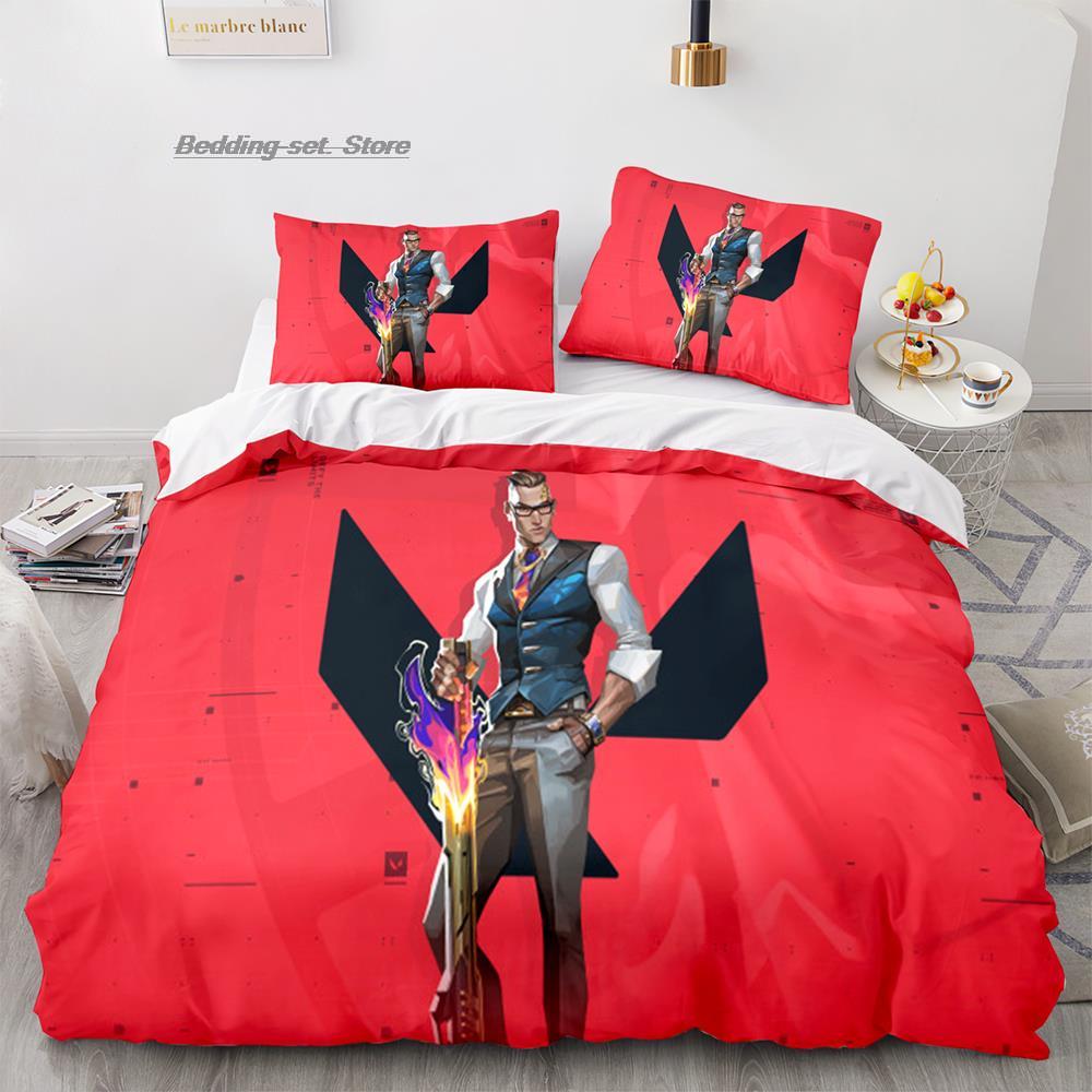 Gaming Valorant Bedding Set Single Twin Full Queen King Size Bed Set Aldult Kid Bedroom Duvetcover Sets 3D Print Anime 037