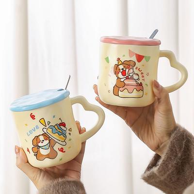 Cartoon Cute Puppy Ceramic Cups Couple Cups  High Appearance Level Mugs  Large Capacity Drinking Cups  Home Breakfast Milk Cups