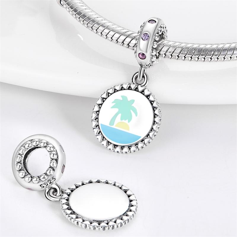 Original Copper Charms Luxury Coconut Blue Beach Pendant Beads Fit Bracelet Diy Women Making Delicate Gift