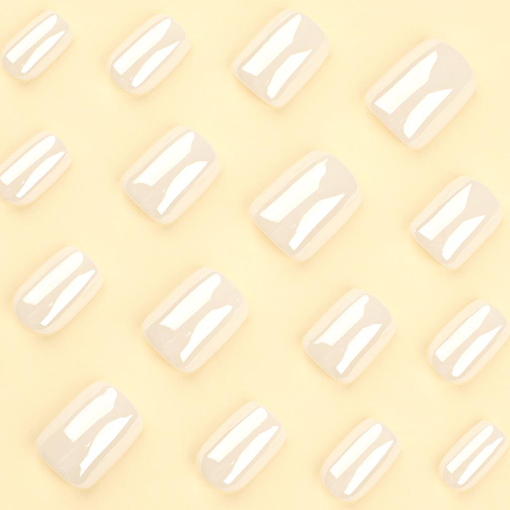 24 Pieces Wear Nail Pads Moonlight White Solid Color Nail Art Removable Fake Nail Short Nail Patch