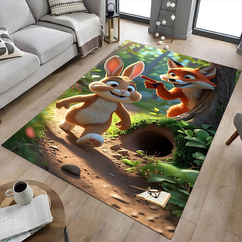 1pc Rabbit Fox Carpet Anti Slip Polyester Floor Mat for office.Bedroom