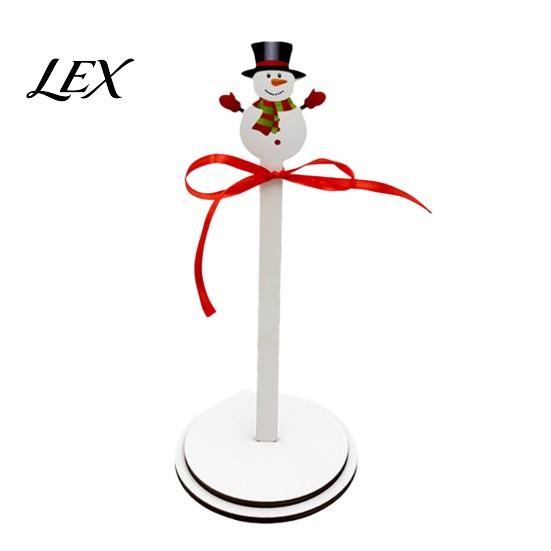 Wooden Paper Towel Dispenser Christmas Holder, 2D Roll with Snowman Kitchen Holiday Ornament Santa Patterns, Decorative Tissue Stand for Dining Table