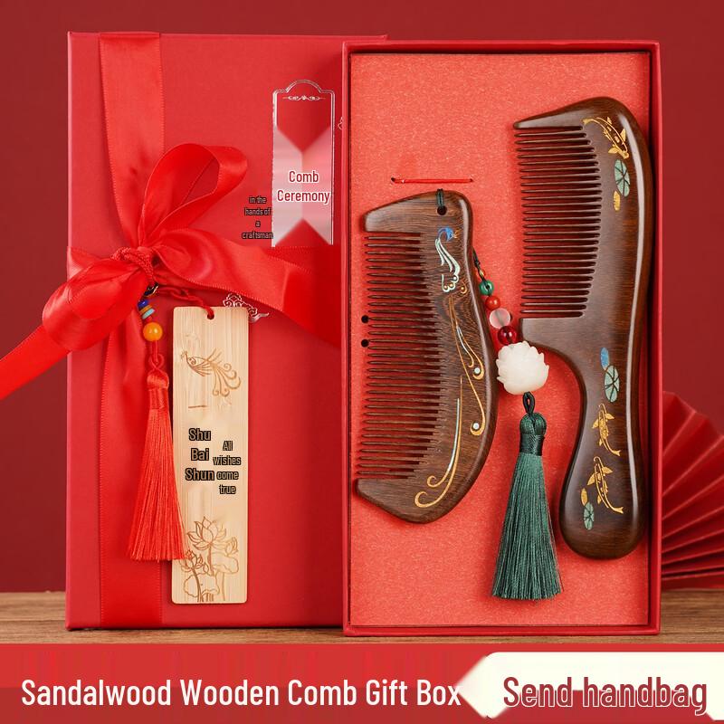 Подарочный набор: Массажная расческа для волос из сандалового дерева с закладкой-фениксом