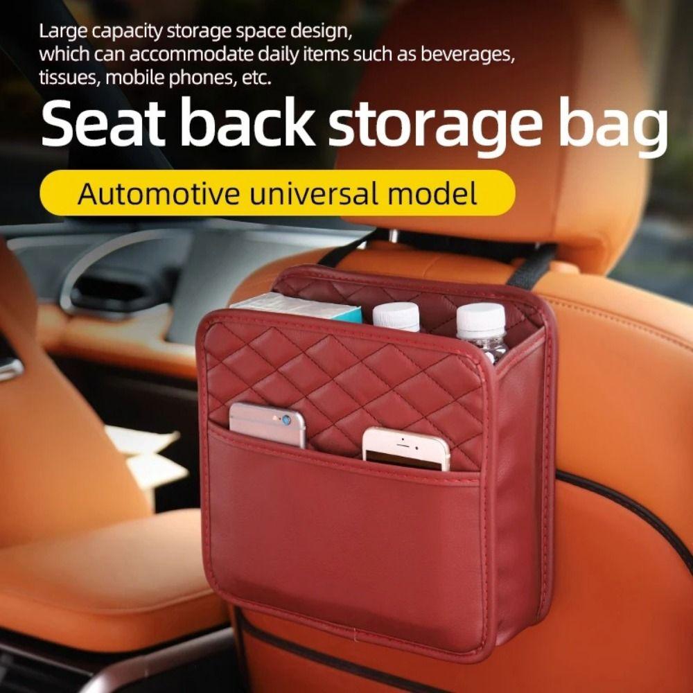 Leather Car Backseat Storage Bag Multifunctional Vehicle Leather Storage Bag  Garbage Bag