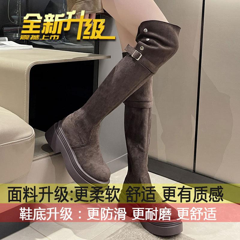 

High boots casual versatile soft surface foldable medium boots children s 2025 autumn and winter new temperament leg boots 40