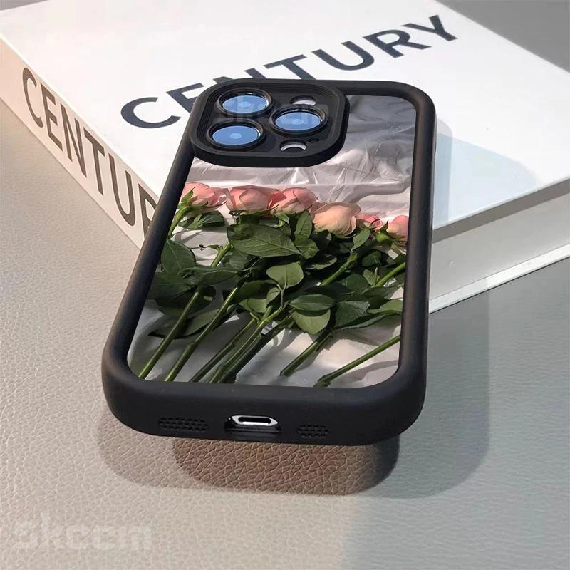 Oil Painting White Rose Flower Silicone Phone Case For iPhone 15 14 13 12 11 Pro Max XS X XR 7 8 Plus Shockproof Soft Cover
