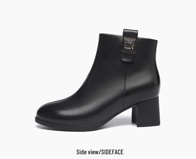 Red Dragonfly Women's High Heel Leather Boots - Autumn/Winter 2024 Stylish Slimming, Plush Lined Short Boots