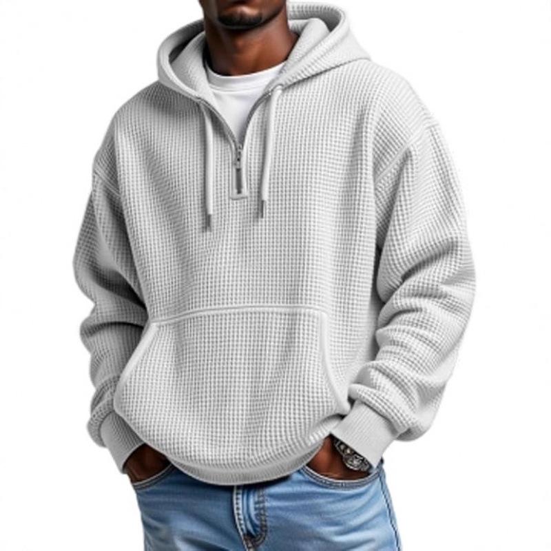 Herren Hellblauer Kapuzenpullover mit durchgehendem Reißverschluss, Mesh-Pullover mit Kängurutasche, Lässige Jacke mit Reißverschluss vorne
