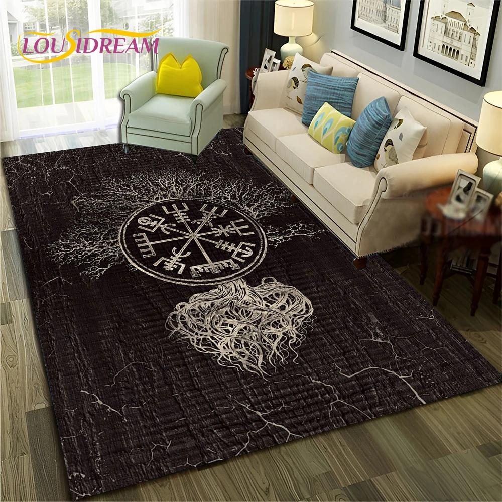 Nordic Viking Odin Valhalla Valknut Carpet Rug for Bedroom Living Room Home Sofa Decoration,Children Game Large Decor Floor Mat