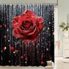 Red Rose with Glitter Drips Waterproof Mildew-Resistant Shower Curtain -Romantic Design for a Stunning Bathroom Décor Experience