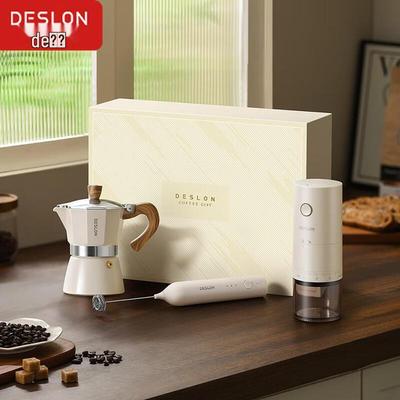 DESLON Espressokocher Kaffeekocher Set mit Kaffeemühle & Milchaufschäumer