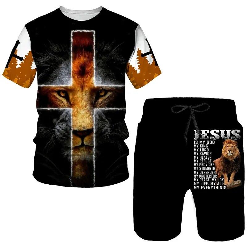 Vintage Shorts Set 3D Jesus T-shirt Men Casual Men's T Shirt + Shorts Sets Mens Sports Sets Tee Men Outfits Oversize Set 2 Piece