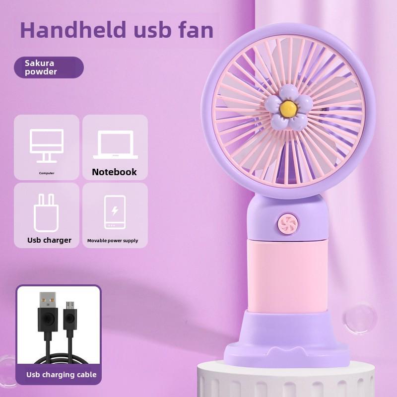 Portable USB Rechargeable Floral Fan for Kids - Handheld/Desk Use
