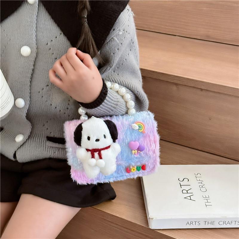 Cute Doll Bow Princess Decoration Children Plush Chain Shoulder Bag Daily For