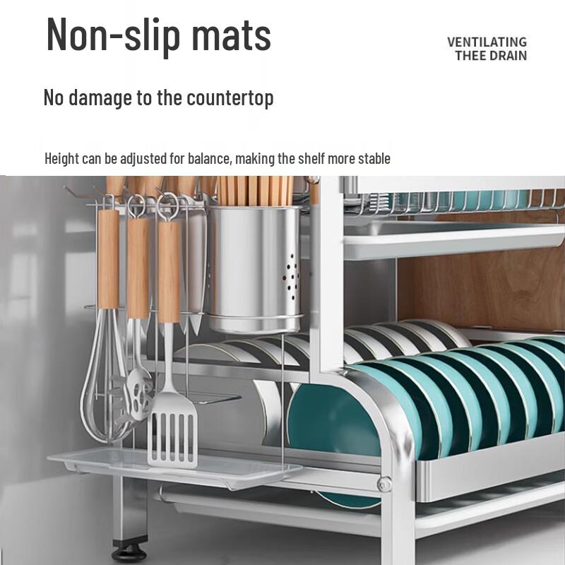 3-Tier Stainless Steel Dish Drying Rack with Utensil & Cutting Board Holder