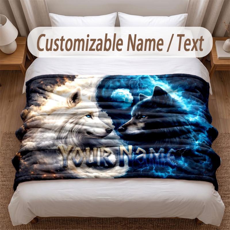 Wolf-Thema Weiche Decke Personalisierter Benutzerdefinierter Name Textdruck Warme Decke Haus Sofa Schlafzimmer Dekor