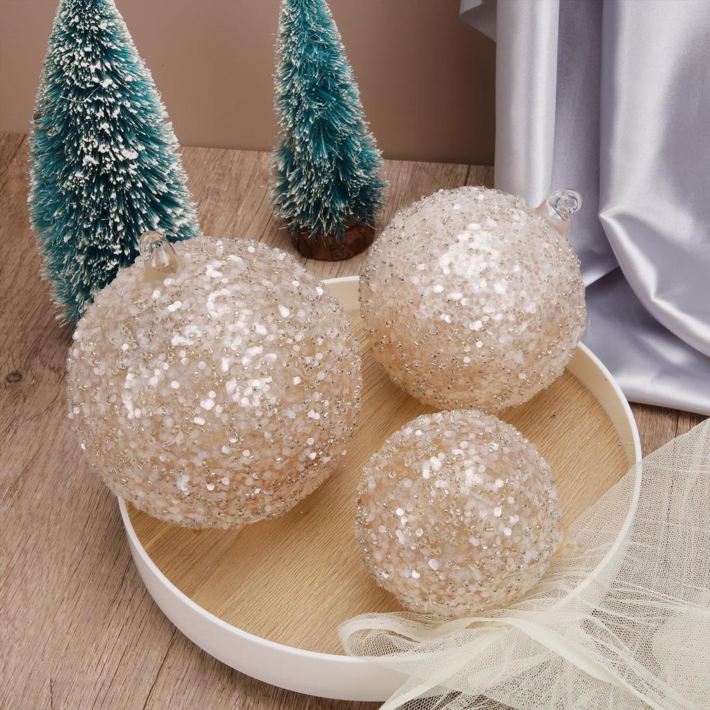 Xmas Ball Ornament Glass Hanging Xmas Tree Glitter Sequin Ball Decoration for Holiday Party Home Decor