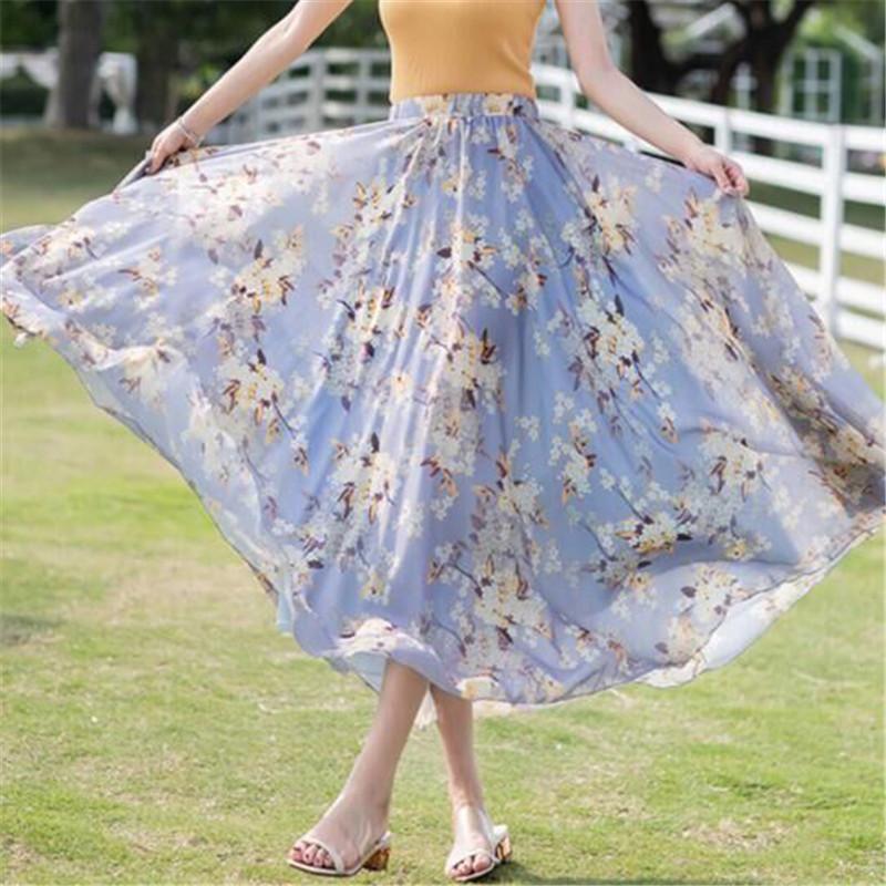 Women Chiffon Half-body Dress 2025 Spring Summer New Floral Half-body Vacation Style Beach Skirt