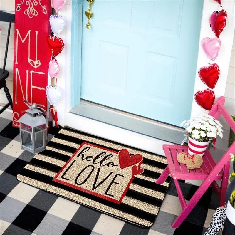 Wycieraczka na Walentynki Czerwone i Różowe Serce Słodka Miłość Mata Podłogowa Wewnętrzna Zewnętrzna Dekoracja Wejścia do Domu Dywaniki na Ganek Prezent