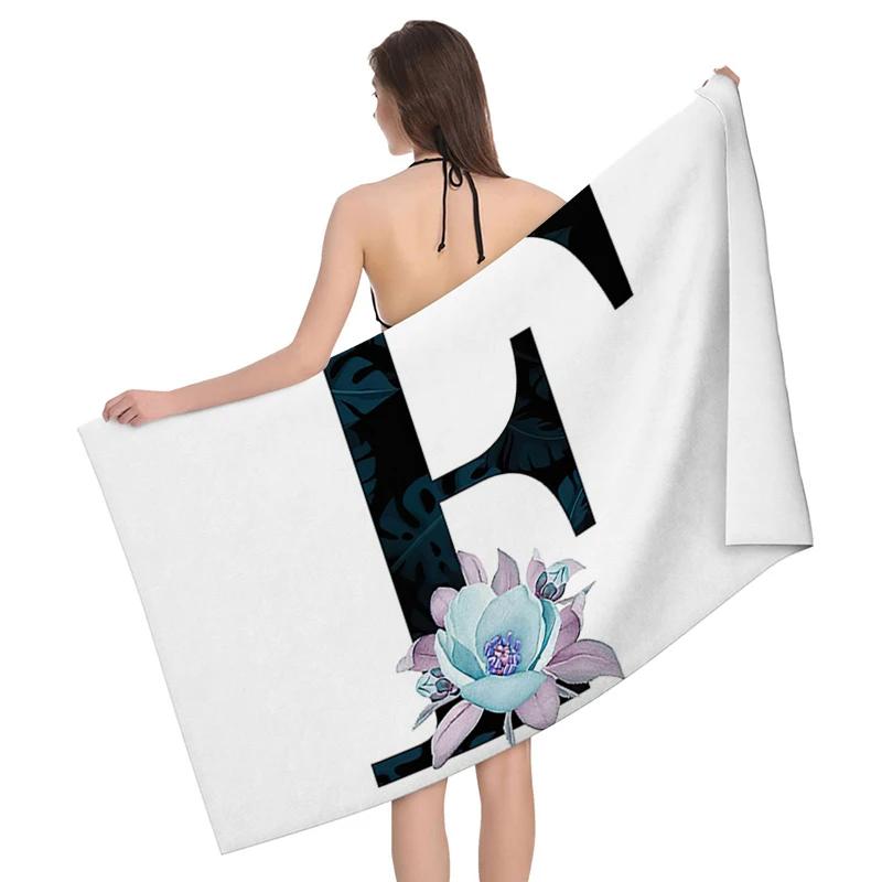 1pz Ghirlanda di fiori con motivo a lettere Telo da spiaggia, Coperta da spiaggia in microfibra ultra-fine, Asciugamano da bagno altamente assorbente, Adatto