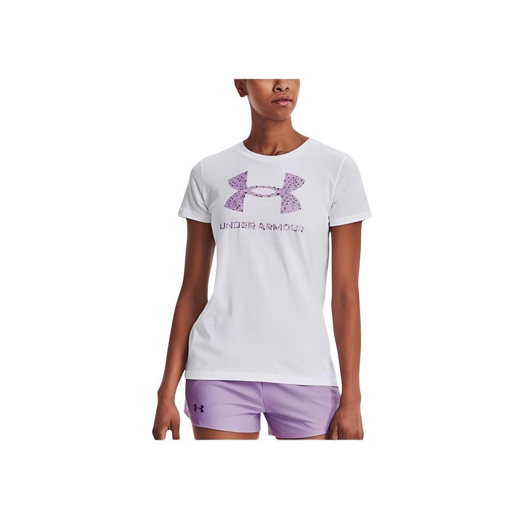 Under Armour Logo Comfort Breathable Round Neck Short Sleeve T-Shirt Women Tops White 1356305-108