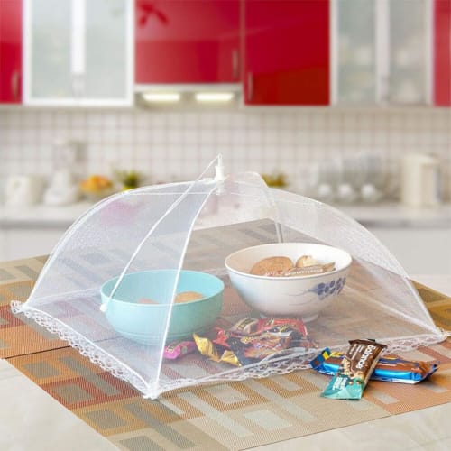 Set of 2 Dining Table Covers, Breathable, Small, Dustproof, Easy to Store, Washable, Foldable, Lightweight, Hanging Mesh, 32cm x 32cm, White