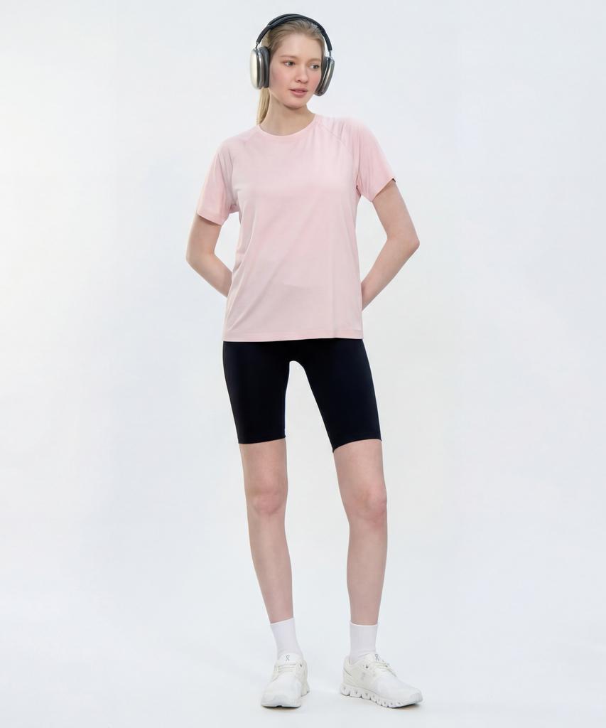 BASIC HOUSE Women'S Cool Breeze Raglan Round Short Sleeve T-Shirt Pink Lzts3223 (Type B)