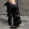 Designer Women Boots Fashion Pointe High-heel Boot Pleated Design Knee-high Boots Trouser Leg Boots for Women Botas Largas Mujer