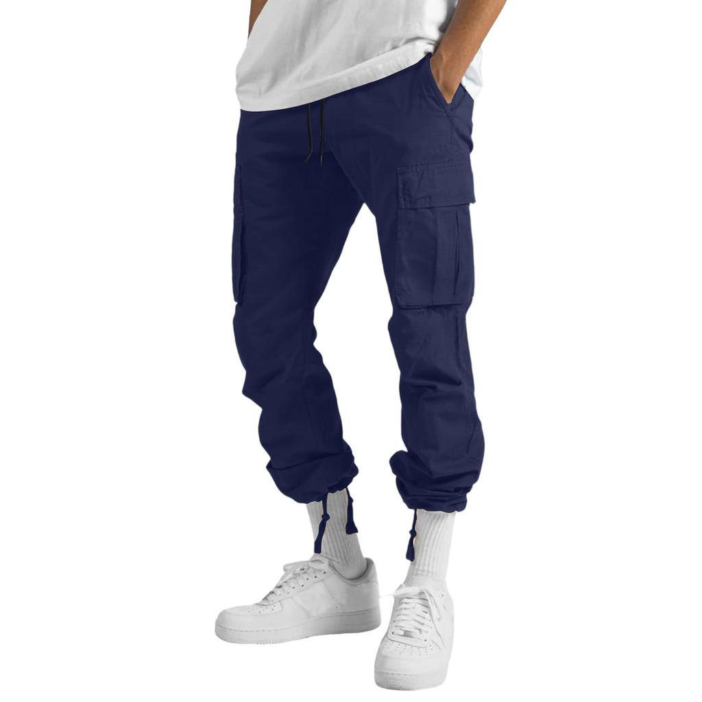Men's Loose Casual Multi-pocket Work Pants, Youth Stretch Waist Drawstring  Pants