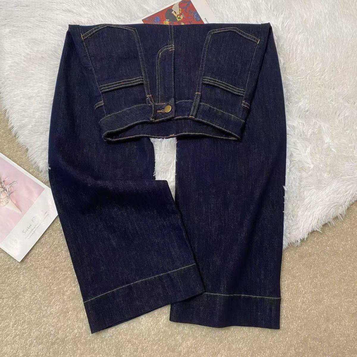 High-Waisted Denim Blue Skinny Straight-Leg Velvet-Lined Pants for Women XS, 75-88 lbs