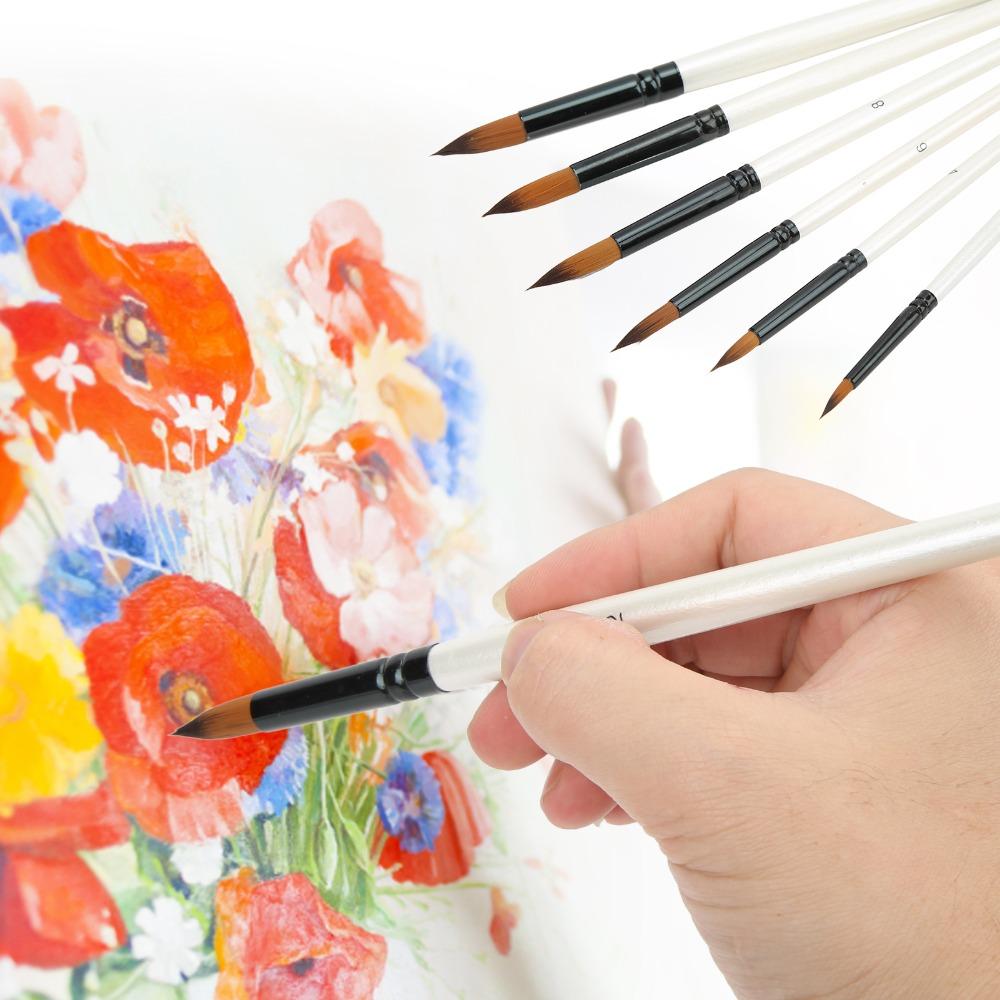 6pcs 6 Sizes Watercolor Brush Set Fine Detail Tip Oil Paint Brush Tips Fine Detail Tip