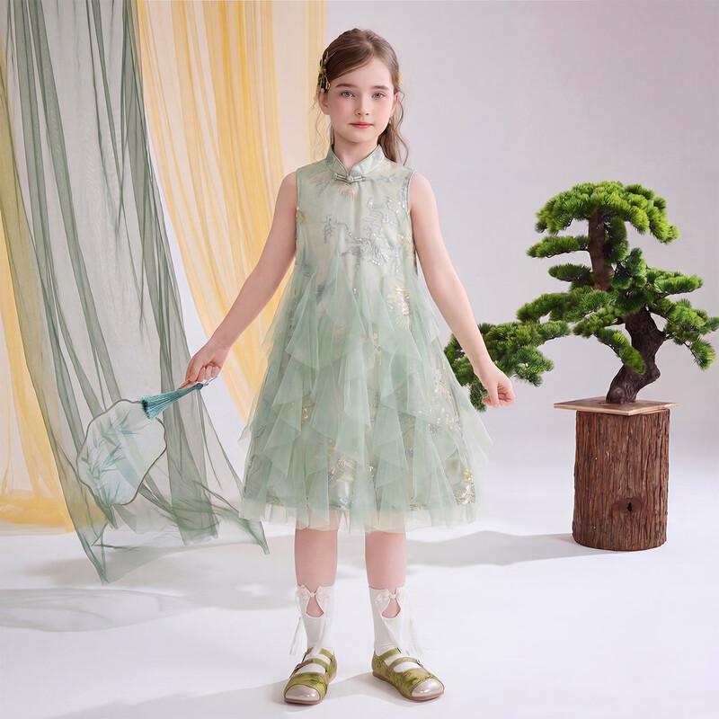 ASK JUNIOR Girl's Chinese-Style Organza Cheongsam Dress