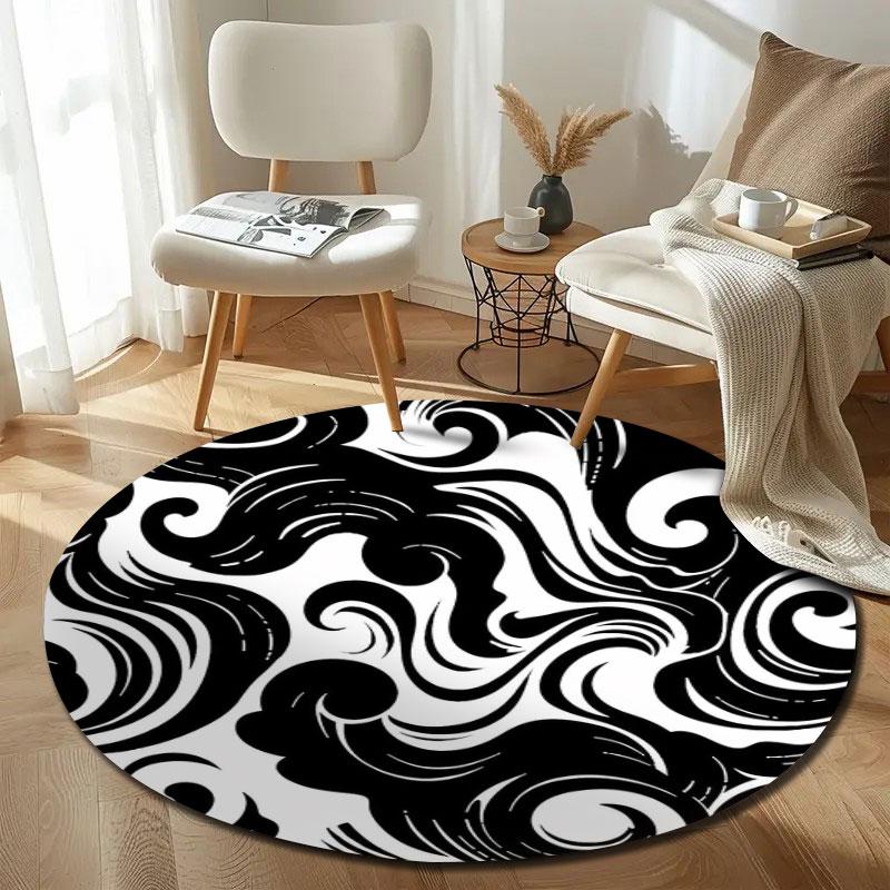 Chic Round Moon Multicolor Accent Rug, Non-Slip Floor Mat for Laundry Room