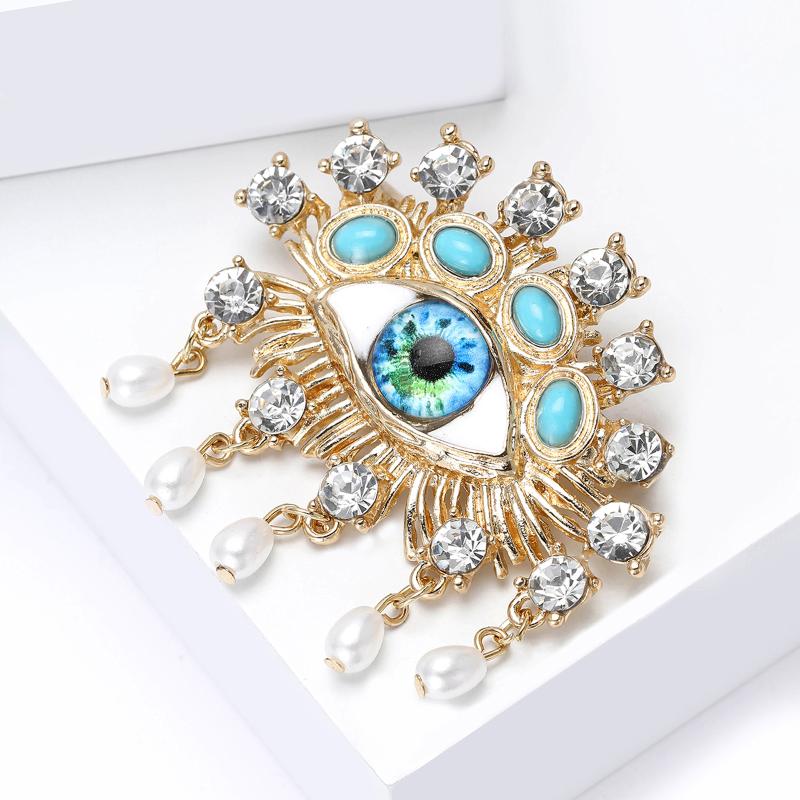 Fashion Luxury Rhinestone Devil Eyes Brooches For Women Coat Jewelry Party Accessries Gifts