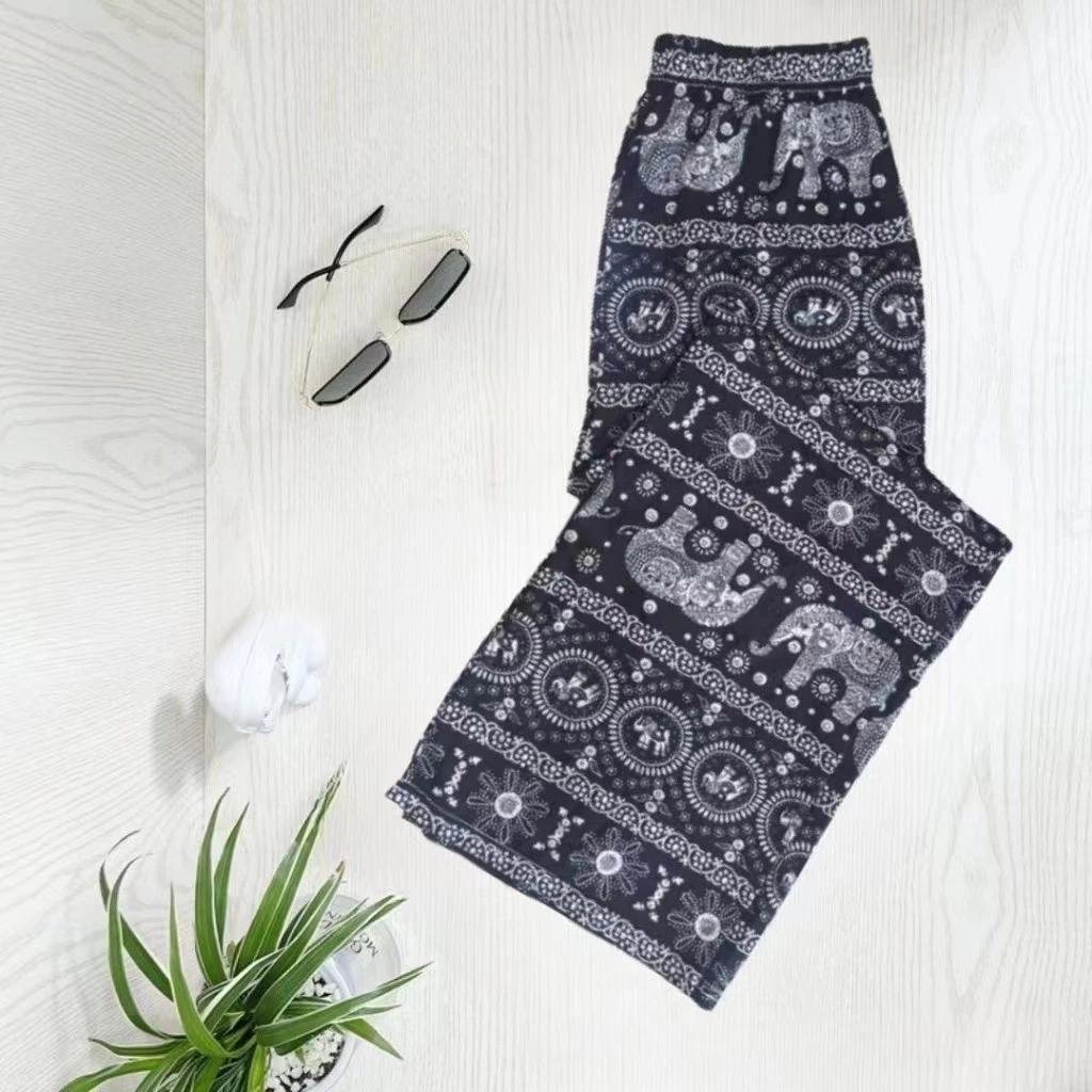 Elefanten Hose Lang Weites Bein Verstellbarer Elastischer Bund Riemen Unisex Damen Herren Druck Thailand Lässig Streetwear Strand Boho Retro Vintage
