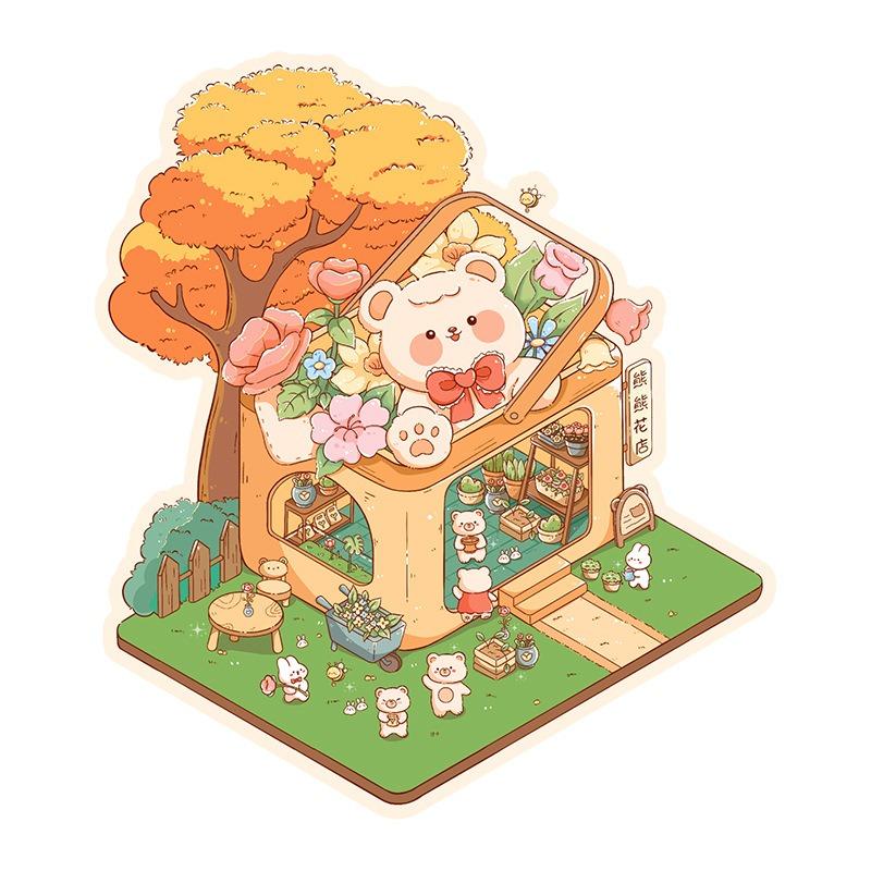 Cartoon Food Street Landscape Sticker Cabin Scene DIY Toy Game Sticker Festival Birthday Gift for Kids Girls and Children