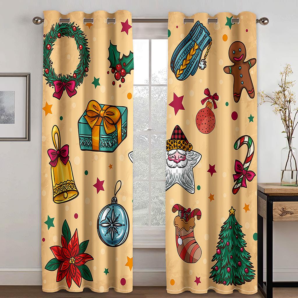 Weihnachtsdekoration Vorhang 3D Cartoon Weihnachtsmann Weihnachtsbaum Polyester Tuch Vorhang Schneemann Muster Festliche Atmosphäre