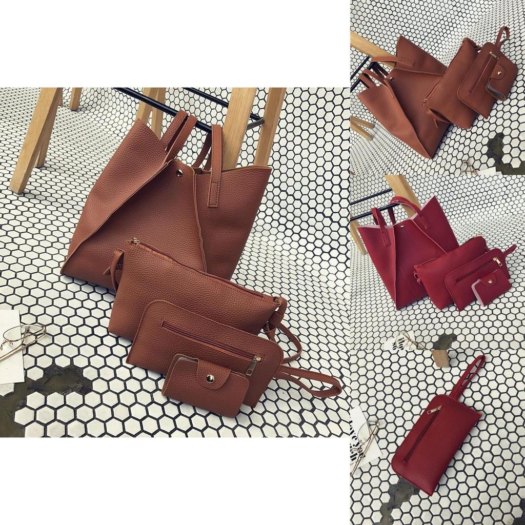 Women 4pcs Leather Handbag Lady Shoulder Bag Tote Purse Messenger Satchel Set