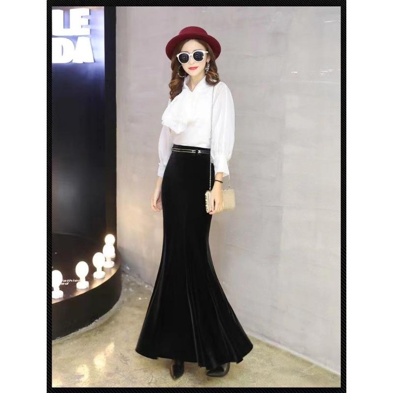 Women S High Waist Midi Fishtail Skirt Plus Size Velvet Long Skirt