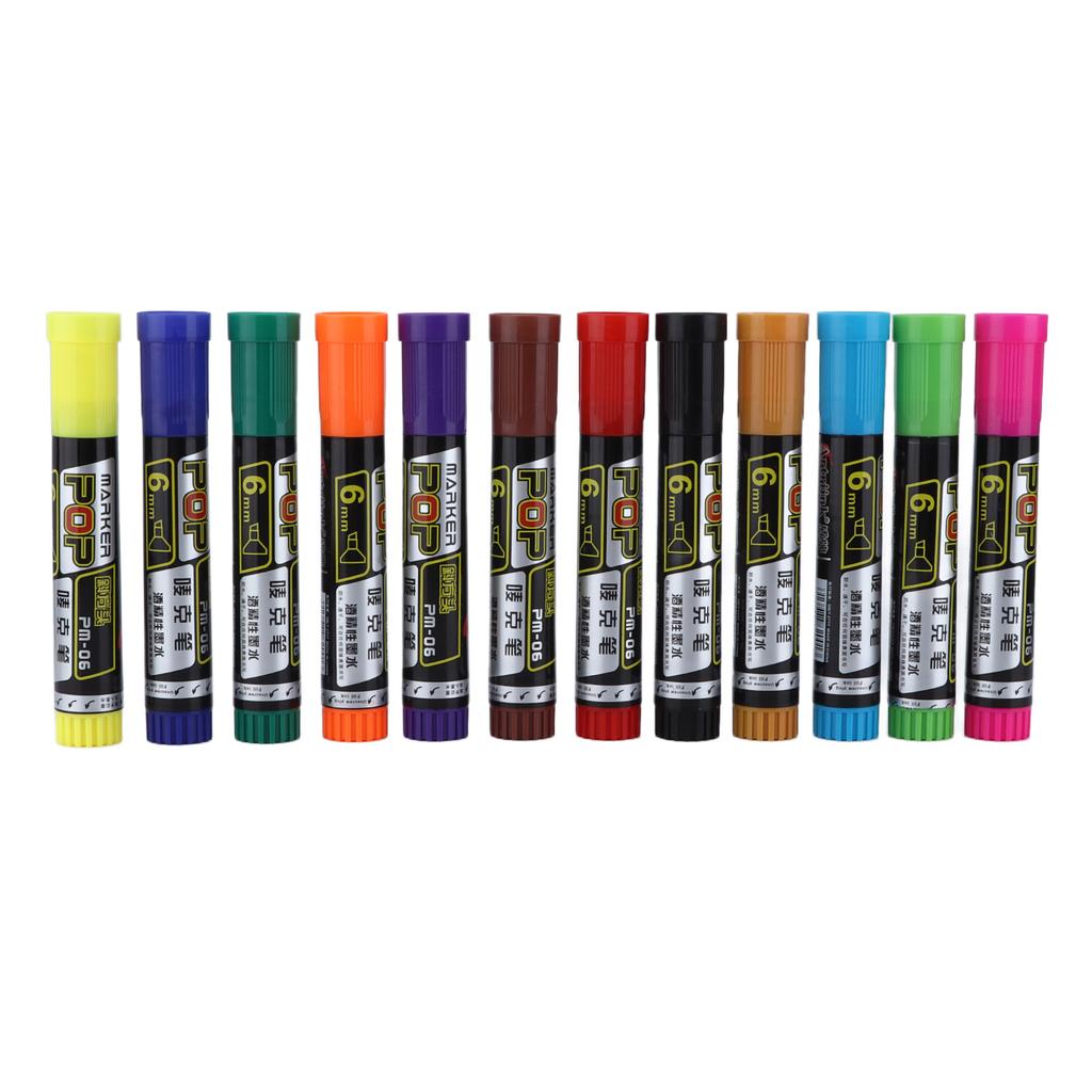 12Pcs Permanent Markers Dry Quickly Waterproof Bright Colors Fade Resistant Marker Pen Set for Painting Graffiti
