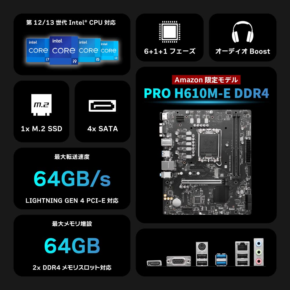 MSI Motherboard for Beginners [Amazon Exclusive Model] PRO H610M-E DDR4 14th/13th/12th Generation Intel (LGA1700) Compatible 1xPCI-e 4.0 X16 Micro-ATX