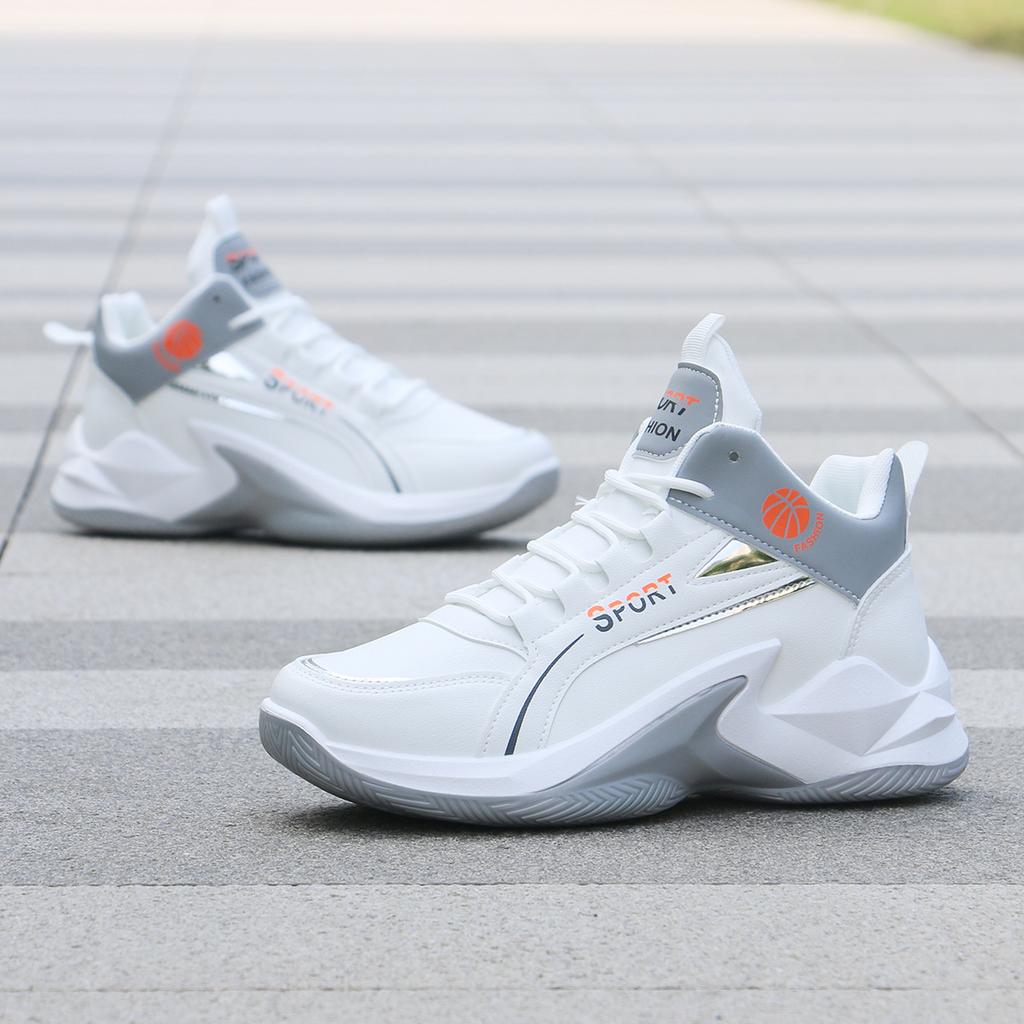 Męskie buty sportowe typu high top z wodoodporną skórzaną powierzchnią, buty do koszykówki, modne buty na deskorolkę z wysoką przyczepnością