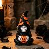 Atmospheric Entrance Decorations Halloween Skeleton Wizard Figurine, 3D Printed Gothic Statue with Mysterious Bookshelf Ornaments Pumpkin& Bat