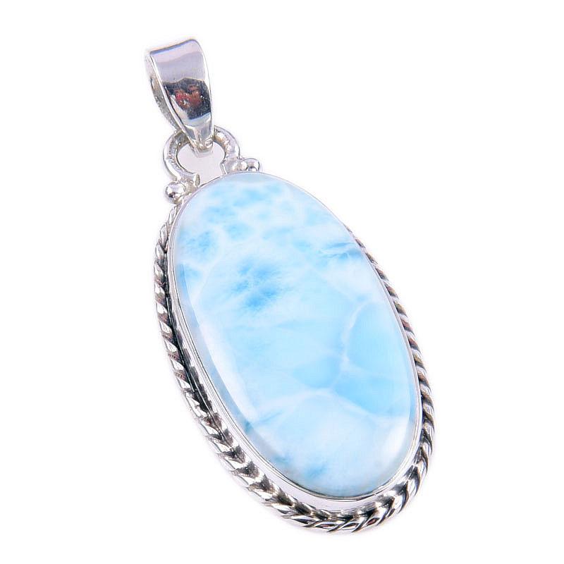 Natural Republic Larimar Gemstone 925 Solid Sterling Silver Pendant 1.50'' i6F73