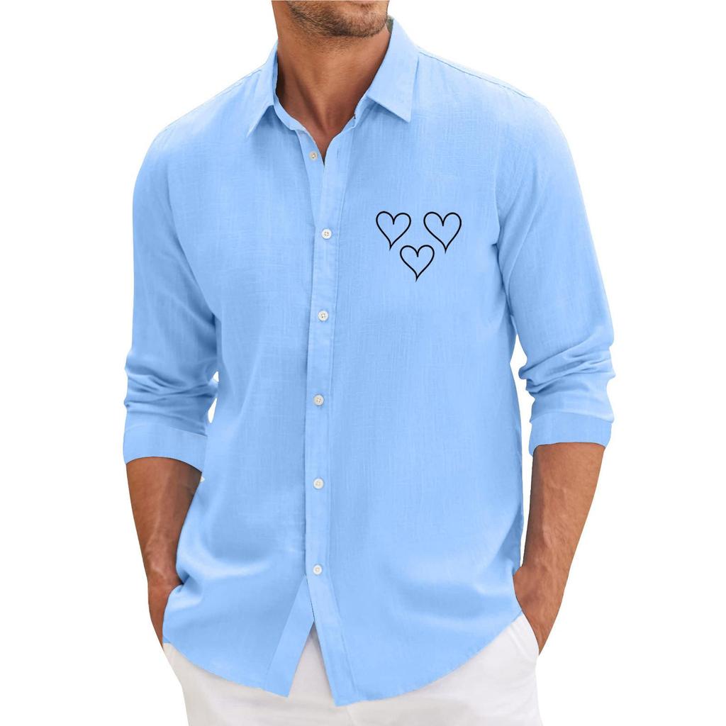 Men'S Casual Loose Fitting Long Sleeved Shirt Fashionable Lapel Shirt Top