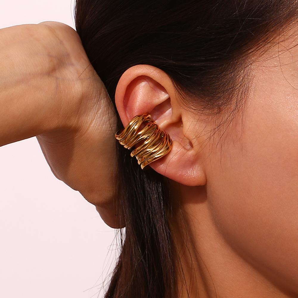 MamacitaSlay 316L Stainless Steel Multilayer Coiled Ear Clip 18K Gold Plated Waterproof Jewelry For Women Statement Earrings