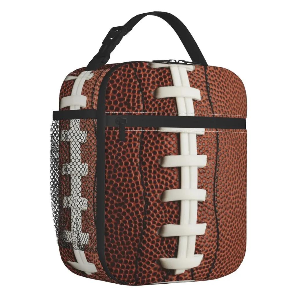 American Football Rugby Ball Pattern Insulated Lunch Bag for Women Waterproof Cooler Thermal Bento Box Office Picnic Travel
