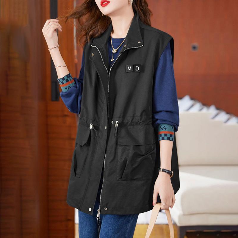 

Жилет женский оверсайз хлопковый осенне-зимний с большими карманами, на молнии, повседневный однотонный ветрозащитный безрукавный топ XXXXL чёрный